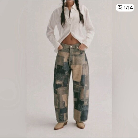 We The Free Patchwork Jeans Boho Distressed Wide Leg Denim Pants Women’s 27 - Picture 1 of 8